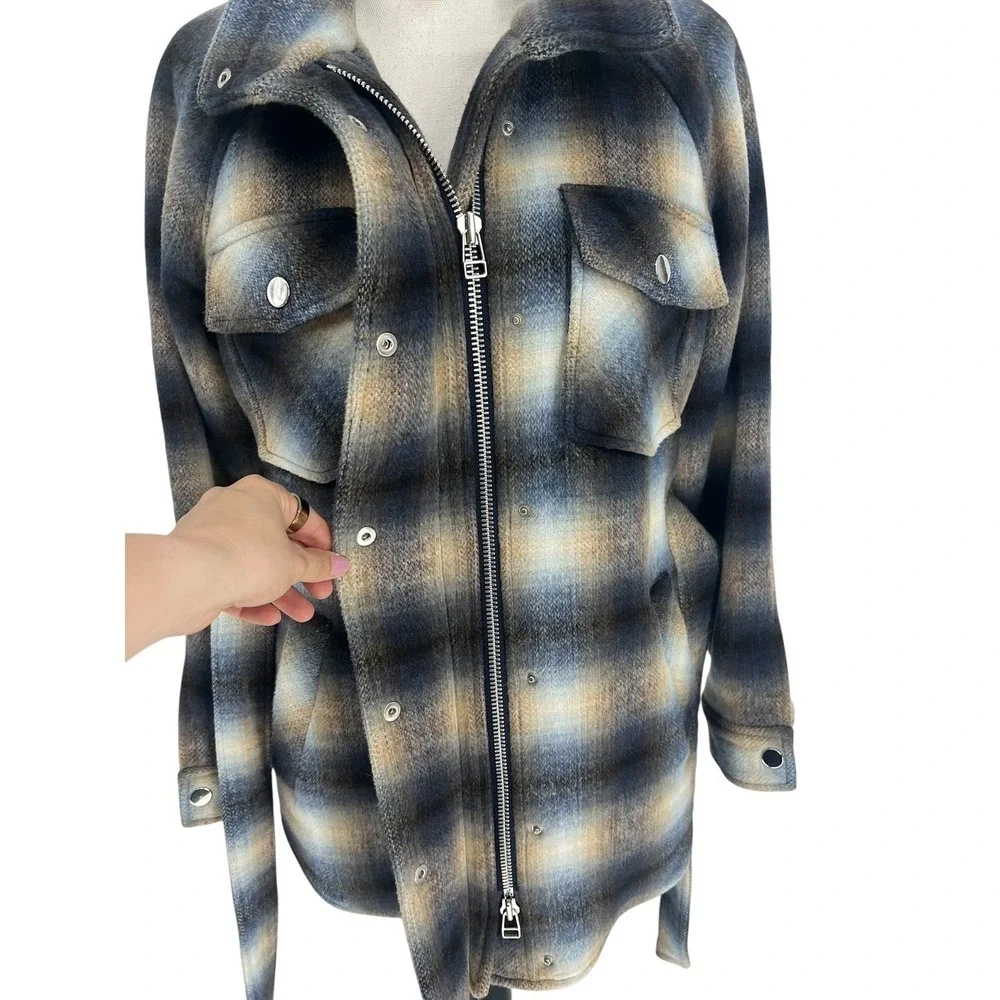 Veronica Beard Amari Khaki & Blue‎ Ombré Plaid Jacket Size XS
